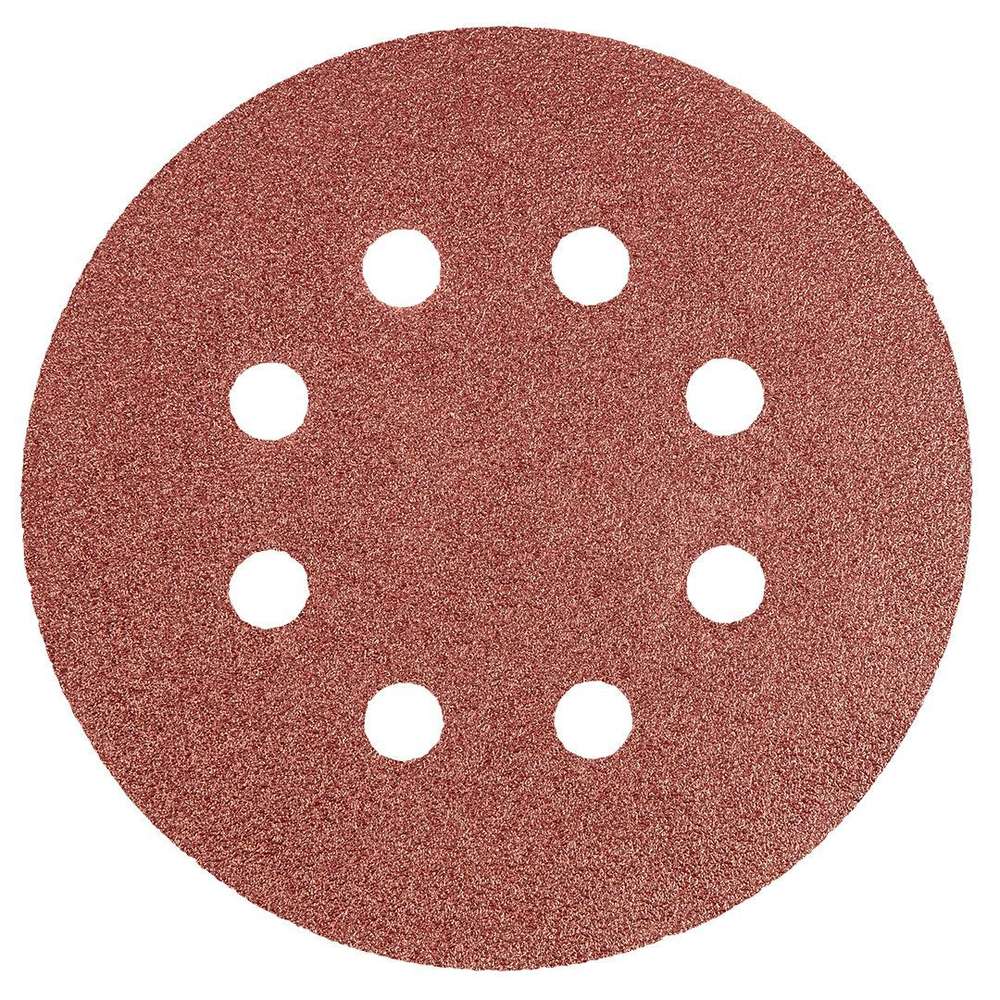 Hoja de lija circular 125mm K80, con velcro 8 agujeros. Pack 5 hojas