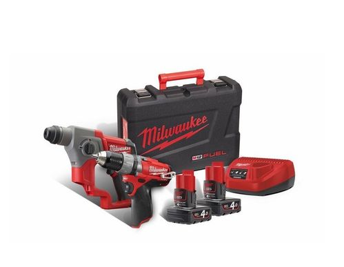 Pack M12 Taladro percutor M12 FUEL+ Martillo M12 FUEL. Baterias 2x4Ah